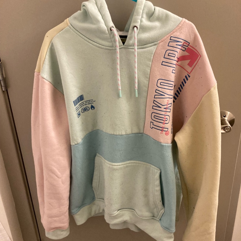 Colorblock Hoodie with Tokyo Japan Print